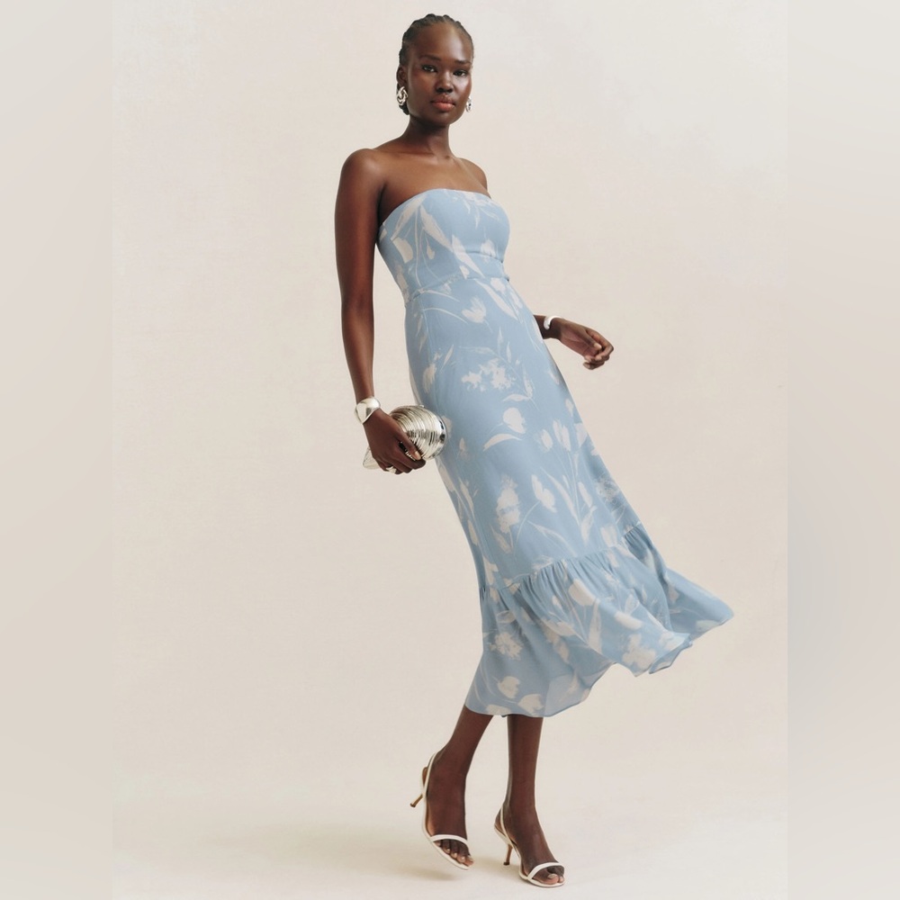 Reformation Arta Strapless Blue Floral in Clarity Dress